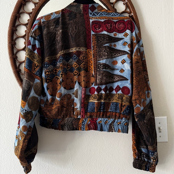 Vintage 90s artsy cropped light weight rayon bomber jacket size Small - Picture 6 of 12